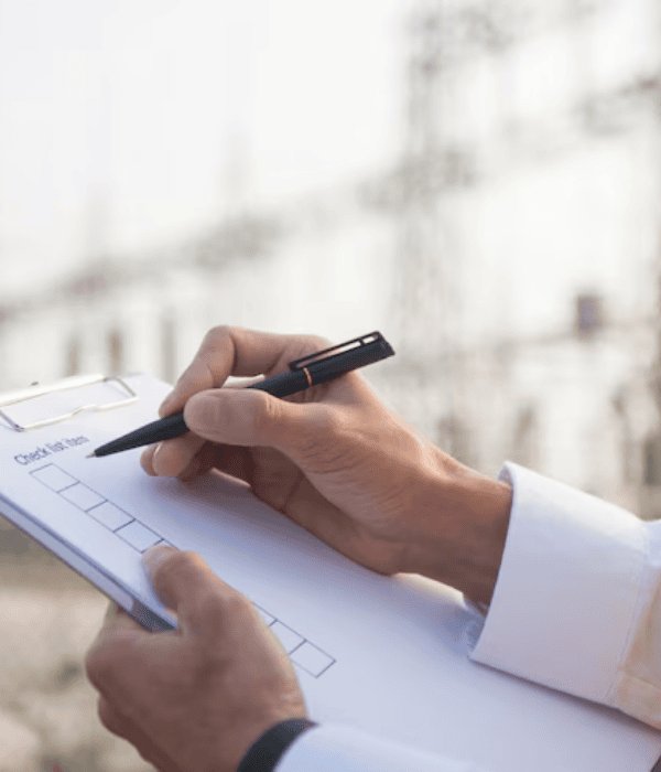 Profissional revisando checklist de conformidade
